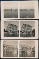 1904 Velence, városképek, 3 db sztereófotó, 8,5×18 cm / Venice, Italy, 3 stereo photos