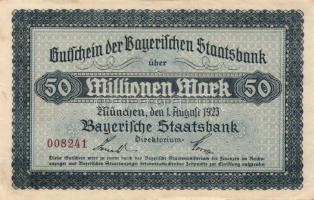 Német Birodalom/Weimari Köztársaság/München/Bayerische Staatsbank 1923.8.1. 50.000.000M T:II+