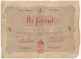 1848. 5Ft Kossuth bankó vörösesbarna QWd 244588 T:III,III- Adamo G109