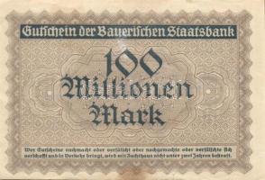 Német Birodalom/Weimari Köztársaság/München/Bayerische Staatsbank 1923.9.20. 100.000.000M T:II+