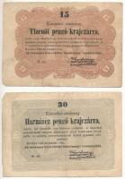 1849. 15kr + 30kr "Kossuth bankó" T:III  Adamo G102, G103