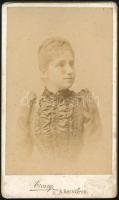 cca 1890 Női portré, keményhátú fotó Oroszy nagybecskereki műterméből, 10,5×6,5 cm