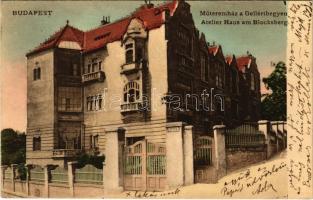 1908 Budapest XI. Műteremház a Gellérthegyen a Mányoki út és Kelenhegyi út sarkán. Fellner Mór kiadása