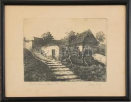 Simon József: Tabán kőműves lépcső 1930, rézkarc, papír, jelzett, 17 x 23 cm üvegezett keretben