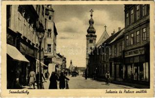 1944 Szombathely, Sabaria és Palace szállók, Koth Mózes üzlete, utca