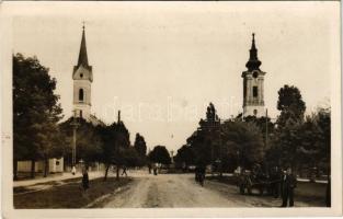 1943 Zsablya, Zsabja, Zabalj; templomok, Fő utca, lovaskocsi / churches, street