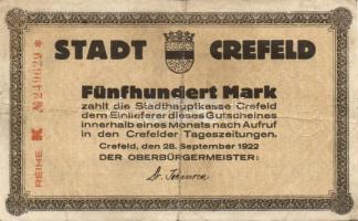Német Birodalom/Weimari Köztársaság/Crefeld 1922.9.28. 500M T:III