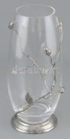 Rona kristály váza virág mintás ón díszítéssel jelzett 28 cm