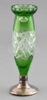 Ezüst (Ag) talpú kristály váza. Jelzett, 17 cm