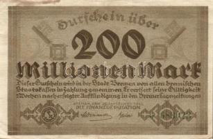 Német Birodalom/Weimari Köztársaság/Bremen 1923.09.29. 200.000.000M sorszám "*"-gal T:II