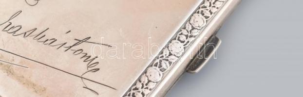 Ezüst (Ag) tárca, gravírozásokkal, feliratokkal, jelzett 183 g 12x8 cm