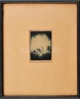 Vadász jelzéssel (Vadász Endre?): Táj, 1926. Rézkarc, papír. Üvegezett fakeretben. 8x6 cm