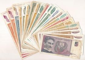 Jugoszlávia 1978-1994. 22db-os bankjegytétel T:III,III- Yugoslavia 1978-1994. 22pcs banknote lot C:F,VG