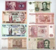 8db-os külföldi bankjegytétel, benne: Zambia, Kína, Argentína, Fehéroroszország, Kongó T:I,I- (1db T:III) 8pcs foreign banknote lot, within: Zambia, China, Argentina, Belarus, Congo C:UNC,AU (1pc is F)