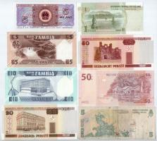 8db-os külföldi bankjegytétel, benne: Zambia, Kína, Argentína, Fehéroroszország, Kongó T:I,I- (1db T...