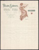 cca 1900-1910 Pollák Sámuel, Szeged, díszes illusztrált fejléces levélpapír, 5 db, sérült, hajtásnyommal, 29x23 cm