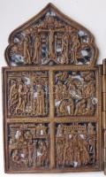 Három részből álló (Triptychon) zománcozott sárgaréz házioltár a XIX. század közepéből, szépen kidol...