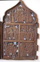 Három részből álló (Triptychon) zománcozott sárgaréz házioltár a XIX. század közepéből, szépen kidol...