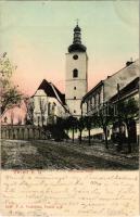 1904 Veselí nad Luznicí, Riegrova trida / street view, church (EK)