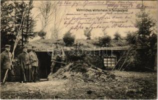 1915 Wohnliches Winterheim in Feindesland / Első világháborús német katonák téli lakja ellenséges országban / WWI German military