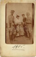 1915 Osztrák-magyar katonák hölggyel / WWI Austro-Hungarian military, soldiers with lady. photo (fl)
