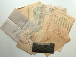 cca 1916-1944 Hagyaték okmány tétel kb 20 db vegyes okmány, családfa, igazolvány nézány okmánybélyegekkel