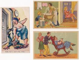 3 db régi humoros litho képeslap, házaspár humor / 3 pre-1945 humorous postcards, husband-wife humor