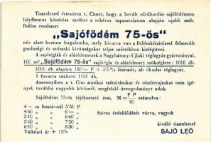 Sajófödém 75-ös. Sajó Leó-féle Vasbetonlemezépítő Vállalat reklámja. Budapest, Damjanich utca 18. (f...