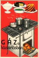 Gáz a háztartásban. Seidner litográfia / Hungarian gas advertisement card (EK)