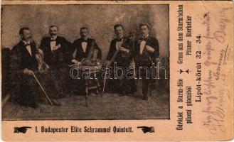 1900 Budapest XIII. Sturm-féle pilseni pince reklámlapja zenekarral (Budapester Elite Schrammel Quintet - az első budapesti elit sramli ötös). Lipót körút 32-34. Luszt Sándor kiadása (vágott / cut)