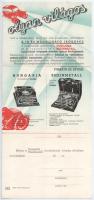 1936 Hungaria és Rheinmetall hordozható írógép. Forbáth és Révész cég kihajtható reklámlapja. Budape...