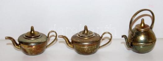 3 darabos bronz fedeles kancsó készlet kis méretben, 6 centiméteres magassággal