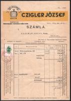 1872-1943 Baja, Vasvár, Körmend, 3 db fejléces gyógyszertári és szeszgyári számla (Czigler József, Bertalanffy Viktor, Sonnevend Gyula)