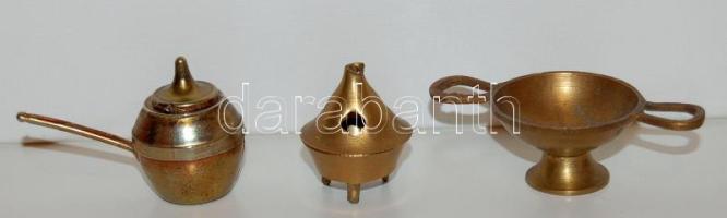 3 darabból álló bronz tálaló szett, kis méretben, 4 centiméteres magassággal