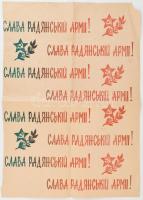 cca 1940-50 Szovjet katonai propaganda plakát, ofszet, papír, sérült, vágott, hajtásnyomokkal, 57x40,5 cm / Soviet military propaganda poster, damaged, cut