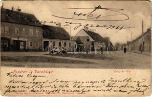 1906 Varasd, Warasdin, Varazdin; Optujska ulica / utca, Gustav Moss, Franjo Jursa üzlete. C. Trampus kiadása / street view, shops (kopott sarkak / worn corners)