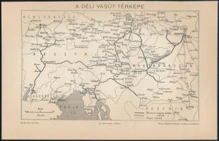 cca 1900 A déli vasút térképe, Pallas Nagy Lexikona, Bp., Pallas-ny, 12x19 cm