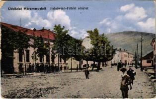 Felsővisó, Viseu de Sus; Fő tér. Berger Miksa utóda kiadása / main square + 1940 Máramarossziget visszatért So. Stpl. (vágott / cut)