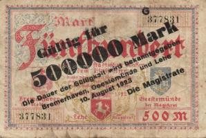 Német Birodalom/Weimari Köztársaság/Bremerhaven, Geestemünde, Lehe 1923.8.10. 500.000M T:III