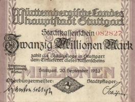 Német Birodalom/Weimari Köztársaság/Stuttgart 1923.9.20. 20.000.000M T:II-