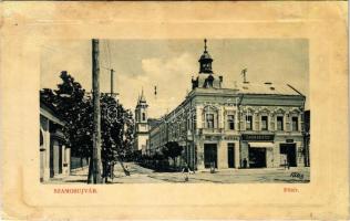 Szamosújvár, Gherla; Fő tér, Sahin Kristóf üzlete, Royal kávéház, templom, létra. W.L. Bp. 7036. / main square, shops, café, church, ladder (r)