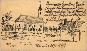 1899 (Vorläufer) Udvard, Dvory nad Zitavou; Kézzel rajzolt művészlap / hand-drawn art postcard (vágott / cut)