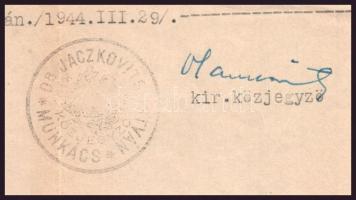 1944 Apáti Abkarovics Béla (1888-1957) festőművész részére kiállított irat másolata, mely szerint 19...