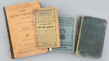 3 db magyar-latin és latin-magyar szótár, 1 db nyelvtan, régi kiadások, sérült állapotban