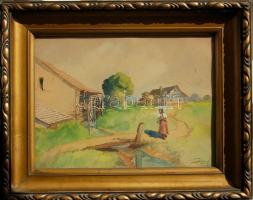 1917 Röczey L. jelzéssel: Tanyasi táj, akvarell szignált, keretben 50x40 cm