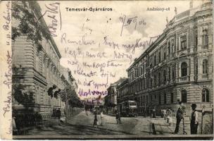1906 Temesvár, Timisoara; Gyárváros, Andrássy út, villamos. Káldor Zs. és társa kiadása / Fabric, street, tram