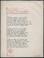 1913 Lakner Artúr (1893-1944) író, dramaturg, színházigazgató (Lakner bácsi) Vihar a Balatonon című kézzel írt verse szecessziós díszítéssel