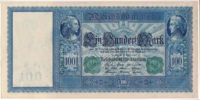 Német Birodalom 1910. 100M zöld pecsét és sorszám "G 5818933" T:I-
German Empire 1910. 10...