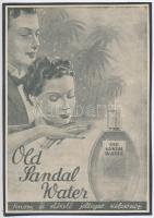 cca 1920-1940 Old Sandal Water. finom és előkelő jelleget kölcsönöz., feltehetőleg Debreceni Szabó István (1905-1990) grafikus jelzés nélküli munkája, reklám nyomtatvány, papír kartonra kasírozva, 18x13 cm