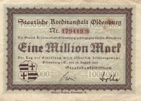 Német Birodalom/Weimari Köztársaság/Oldenburg/Staatliche Kreditanstalt 1923.8.16. 1000.000M T:II/III